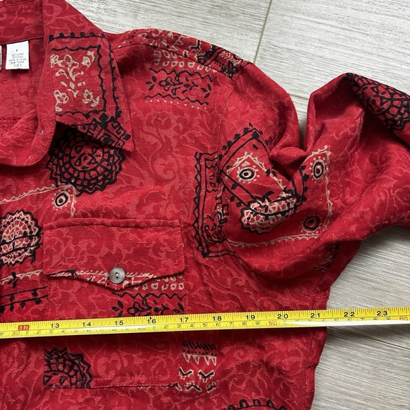 Chicos Womens 1 Medium Button Up‎ Silk Linen Blend Paisley Geometric Blouse - Picture 8 of 10